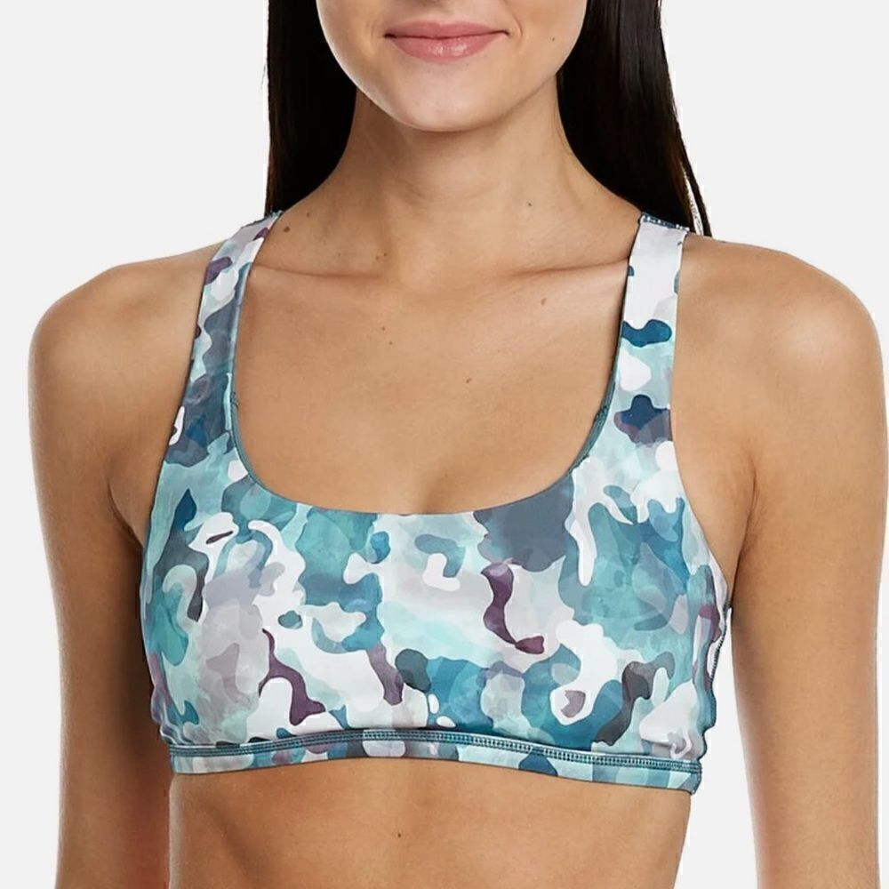 NWT Spanx Printed Low Impact Sports Bra M Camouflage Green Padded Slip On Low